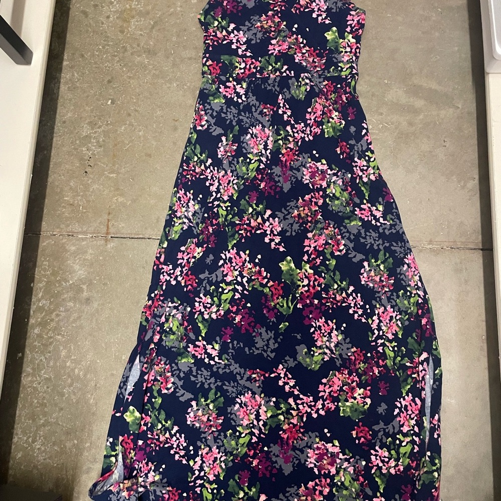 LANDS END SZ S Floral Maxi Dress in Navy and Pink